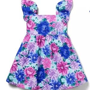 NEW Janie and Jack Pink Floral Ruffled Dress Size 7 Pink Purple Blue NWOT